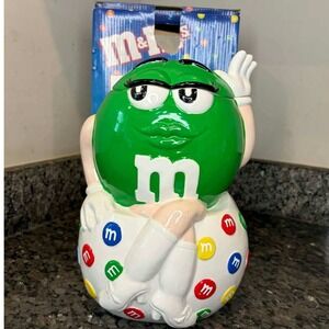 M&M's Green Character Ceramic Cookie Jar 2001 Vintage Original Box